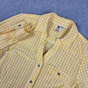 Kut from the Kloth Small Yellow White Gingham Button Down Shirt Roll Tab Sleeves